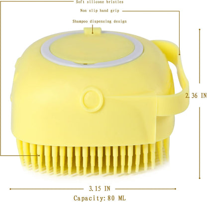 Pet Bath Brush Dog Shampoo Dispenser Dog Bath Brush Scrubber (Yellow)