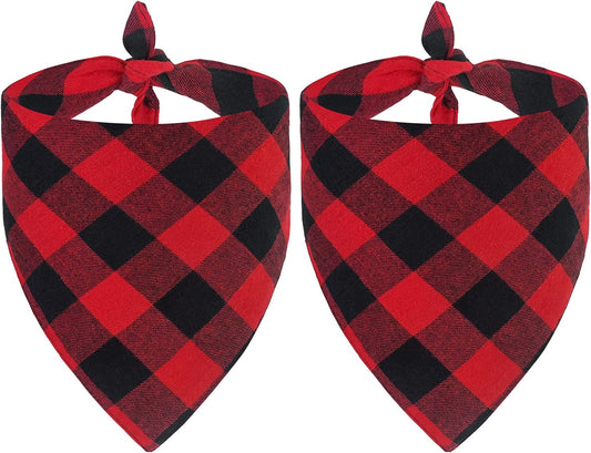 2 Pack Dog Bandanas Christmas Classic Buffalo Red Plaid Pet Scarf Triangle Bibs Kerchief Pet Costume Outfit Accessories for Small Large and Large Dogs Pets (Red + Red Plaid, Small)
