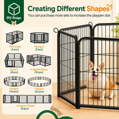 Dog Playpen 24In 16 Panels Pet Fence for Indoor Yard RV Camping